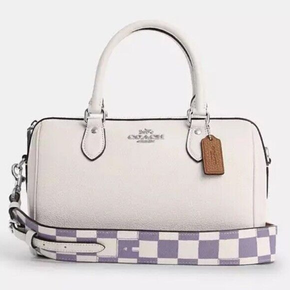 Rare NWT Rowan Satchel Bag w Checkerboard Print : Silver/Light Violet/Ch… - Picture 11 of 16